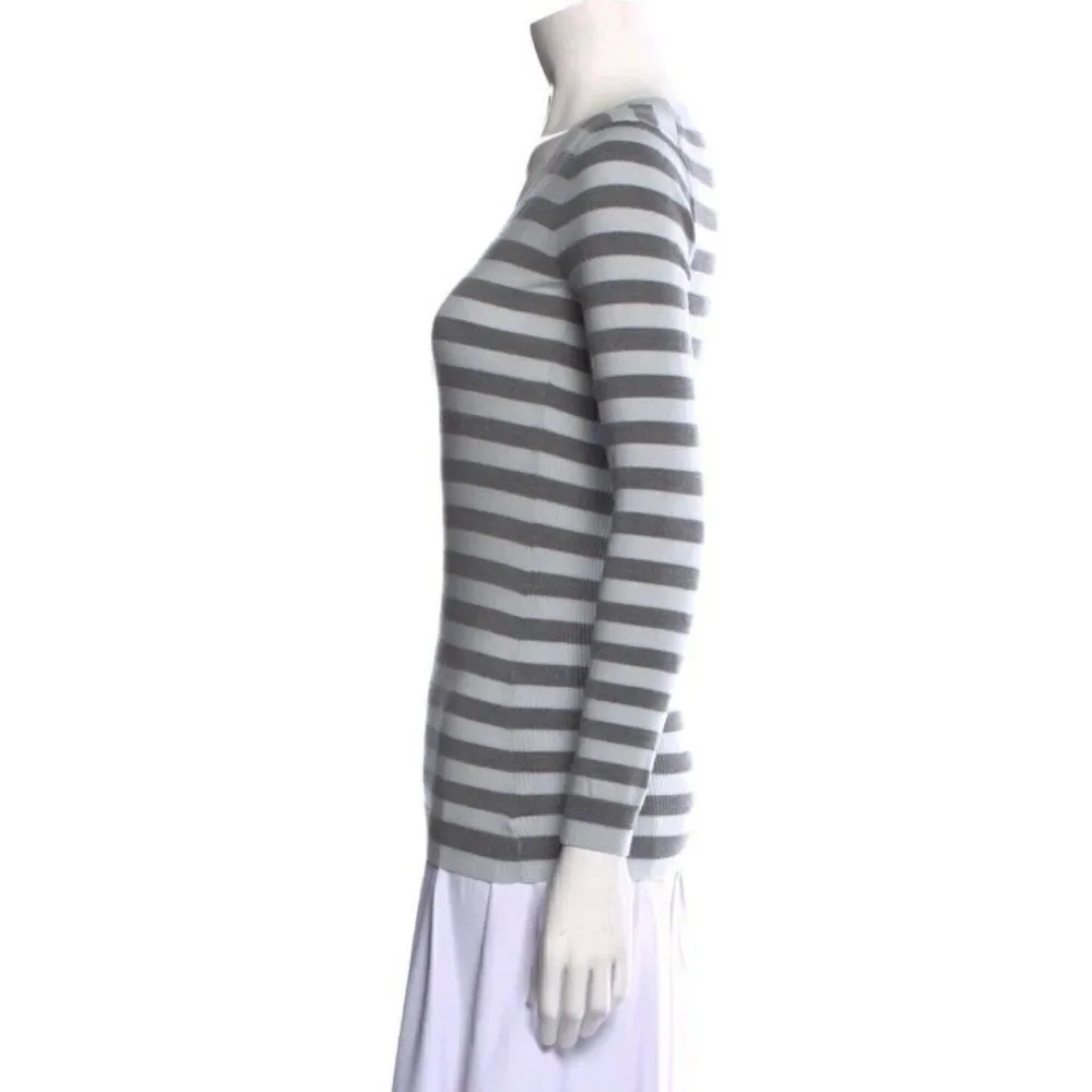 Theory Authentic Light Blue Gray Striped Long Sleeve Wool Top Sweater Small